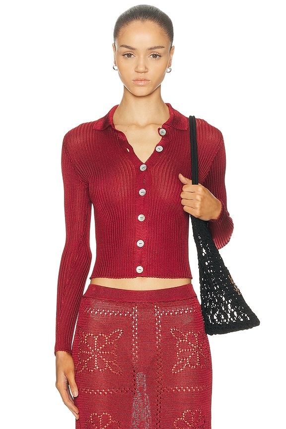 Helsa Lamis Cropped Cable Cardigan in Red | FWRD