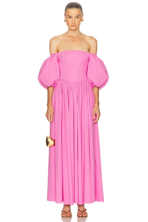 CAROLINE CONSTAS Palmer Off Shoulder Maxi Dress in Madder Red | FWRD