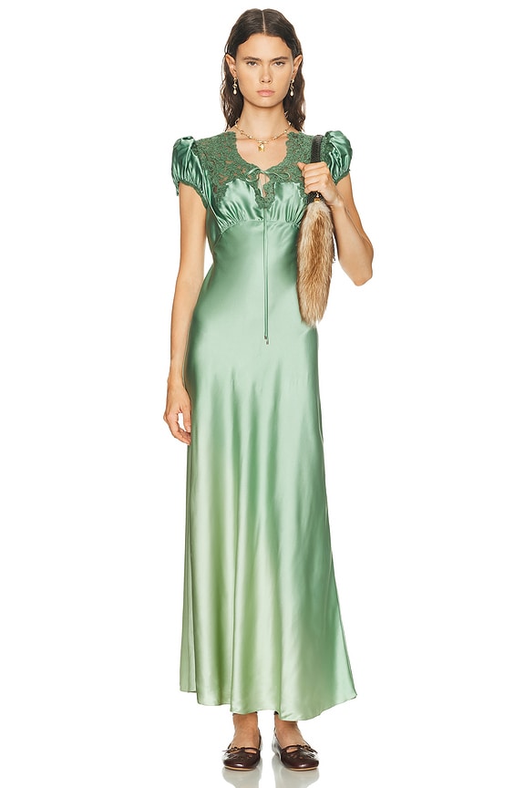 Alessandra Rich Midi Dress With Ruffle Sleeves in Turquoise | FWRD Alessandra Rich Midi Dress With Ruffle Sleeves in Turquoise | FWRD