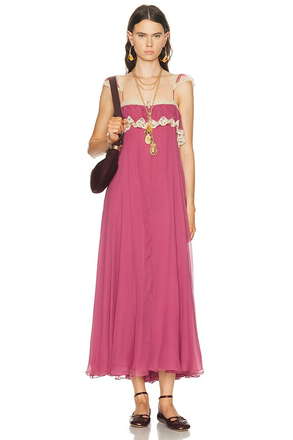 chinese dress ladies Love Shack Fancy Elizabella Dress in Creme De Macaron main image 0