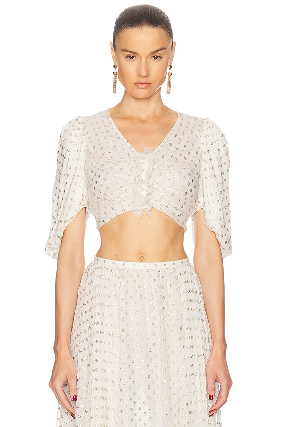 【Johanna Ortiz】 Garuaコットンクロップトップ Johanna Ortiz GARUA トップ - Ecru | FWRD