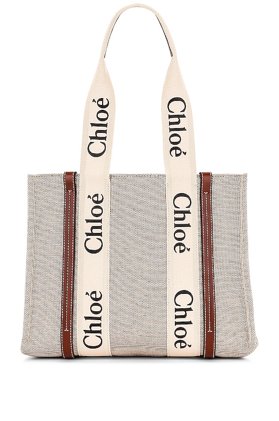 Chloe Medium Woody Tote Bag in White & Blue | FWRD