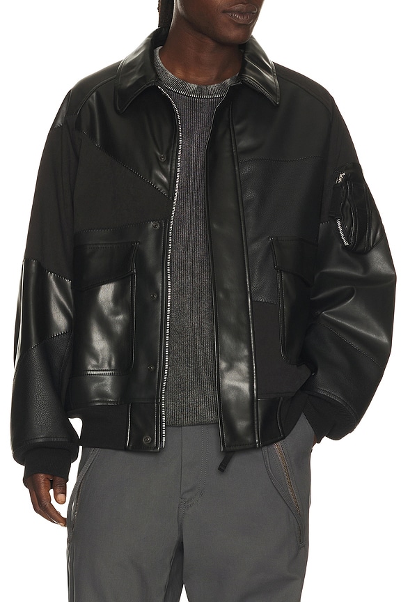 Sacai Cotton Chino x Nylon Twill Blouson in Gray & Brown | FWRD