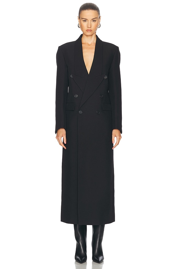 Lemaire Maxi Double Breasted Coat in Black | FWRD Lemaire Maxi Double Breasted Coat in Black | FWRD