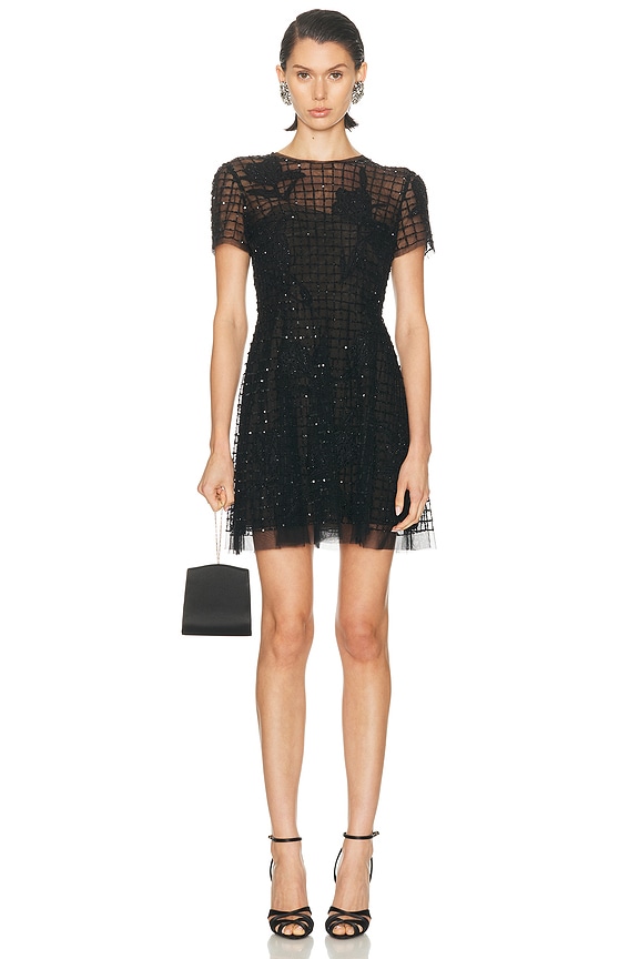 self-portrait Lace Open Neck Mini Dress in Black | FWRD