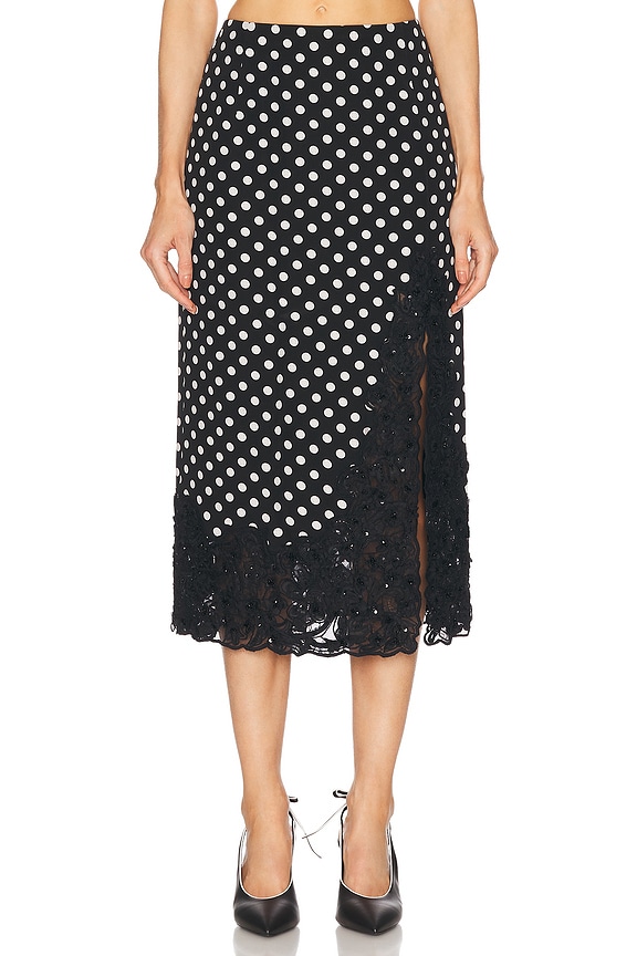PRISCAVera Ruffled High Slit Skirt in Polka Dots | FWRD