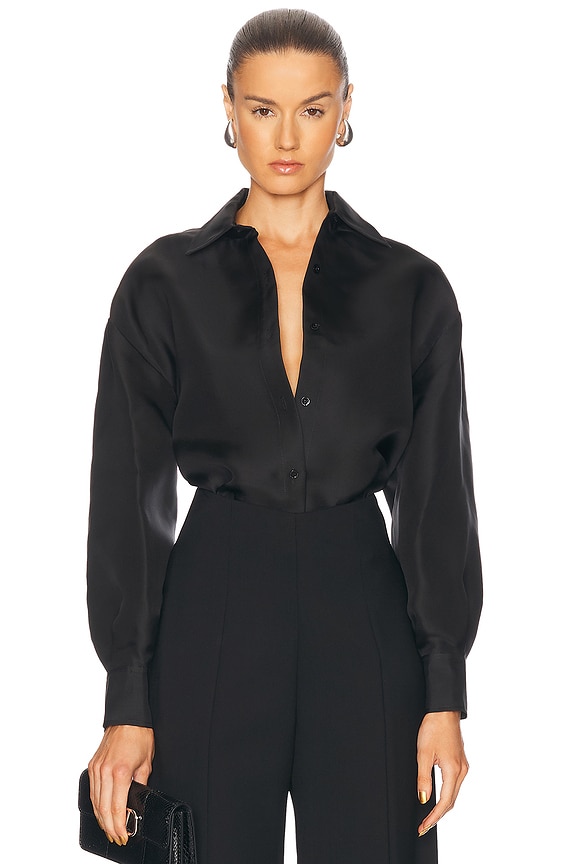 Bottega Veneta Stretch Funnel Neck Shirt in Black | FWRD Bottega Veneta Stretch Funnel Neck Shirt in Black | FWRD