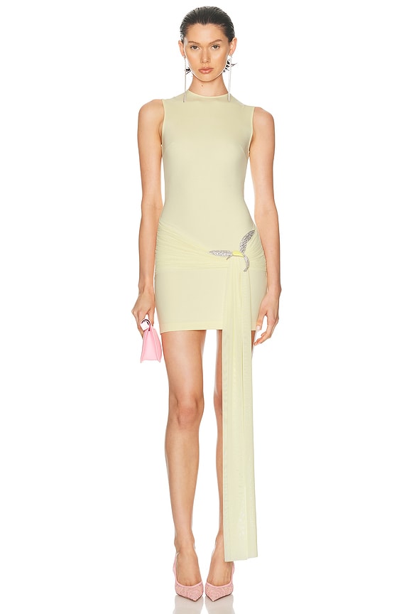 David Koma One Sleeve Cutout Ruched Mini Dress in Yellow | FWRD