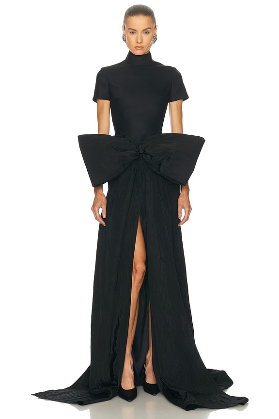 BALMAIN Velvet Jersey Slit Long Dress in Noir | FWRD