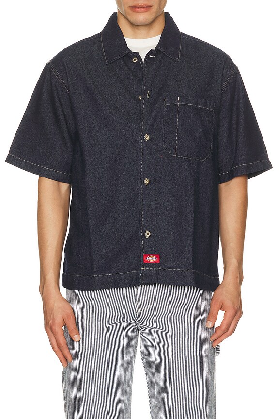 WACKO MARIA Ombre Check Open Collar Shirt in Blue | FWRD