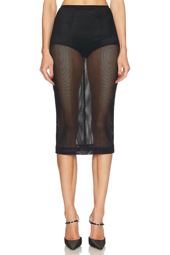 Alessandra Rich Mesh Skirt with Crystals in Black | FWRD