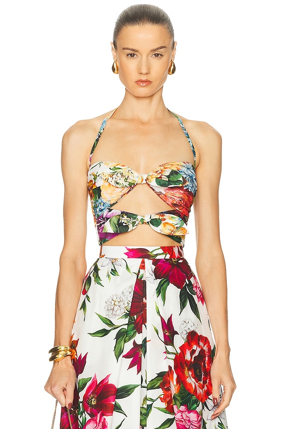 Zimmermann High Tide Halter Bodice Top in Purple Ikat Floral