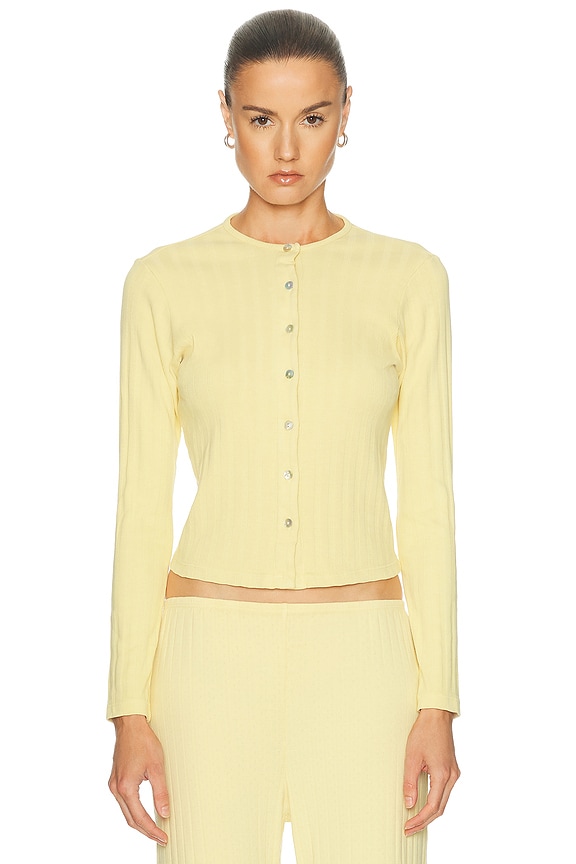 Shushu/Tong Wide Round Neck Fitted Cardigan in Yellow & Green | FWRD