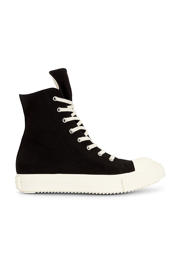 Rick Owens Geobasket Laser Cut Leather Sneakers in Black & Milk | FWRD