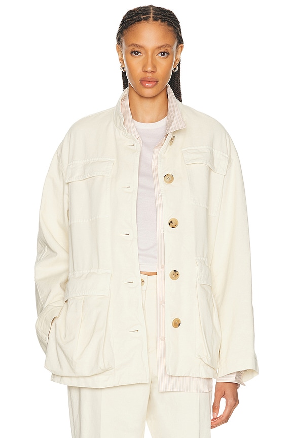 RENGGLI Denim Work Jacket in Chalk | FWRD