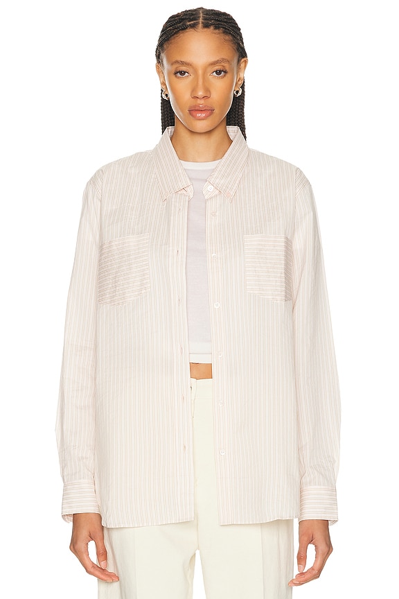 Acne Studios Crop Button Up Top in Light Blue & White | FWRD