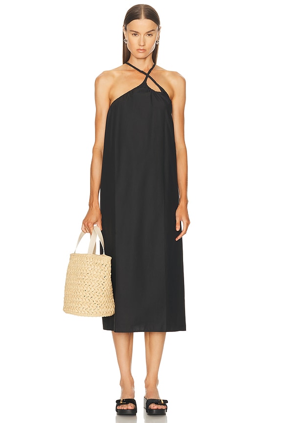 chinese dress ladies Halter Neck Maxi Dress with Gathered Hem In Black – Jessie Liu Collection main image 1