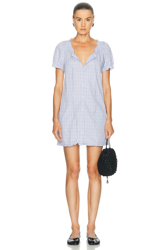JACQUEMUS Short Sleeve Dress in Blue Check