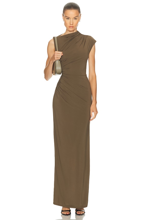 Brandon Maxwell Velvet Drape Back Gown in Lime | FWRD Brandon Maxwell Velvet Drape Back Gown in Lime | FWRD