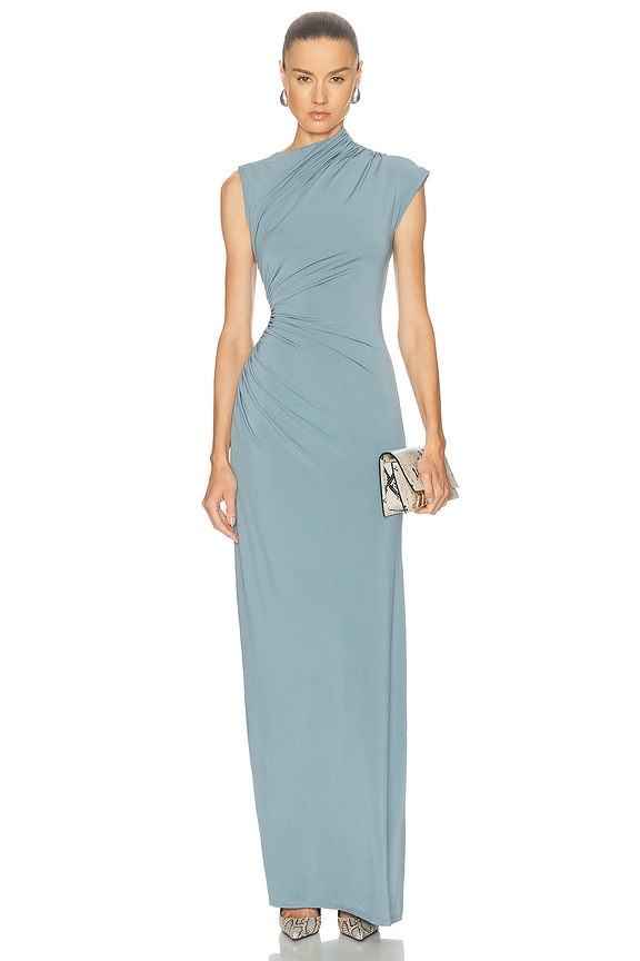 ET OCHS June Cord Cutout Ruched Gown in Cyan | FWRD ET OCHS June Cord Cutout Ruched Gown in Cyan | FWRD