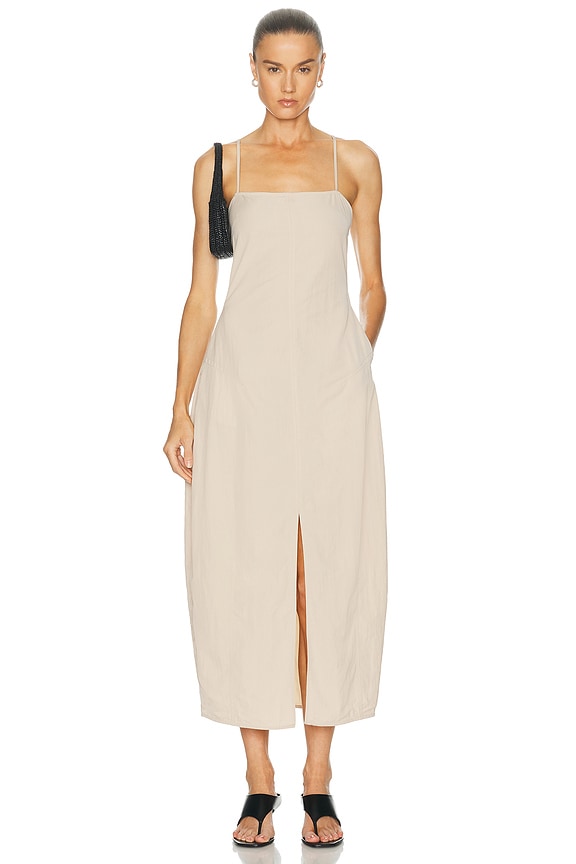 ganni beige dress Cream/Brown Stripe Midi Dress – Clothe Boutique main image 0