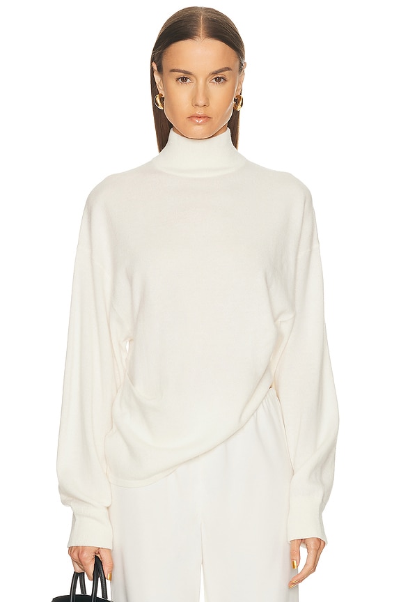 トップス T/SEHNE ASYMMETRIC GROWN-ON SCARF JUMPER Toteme Long Scarf Knit Sweater in Off White | FWRD