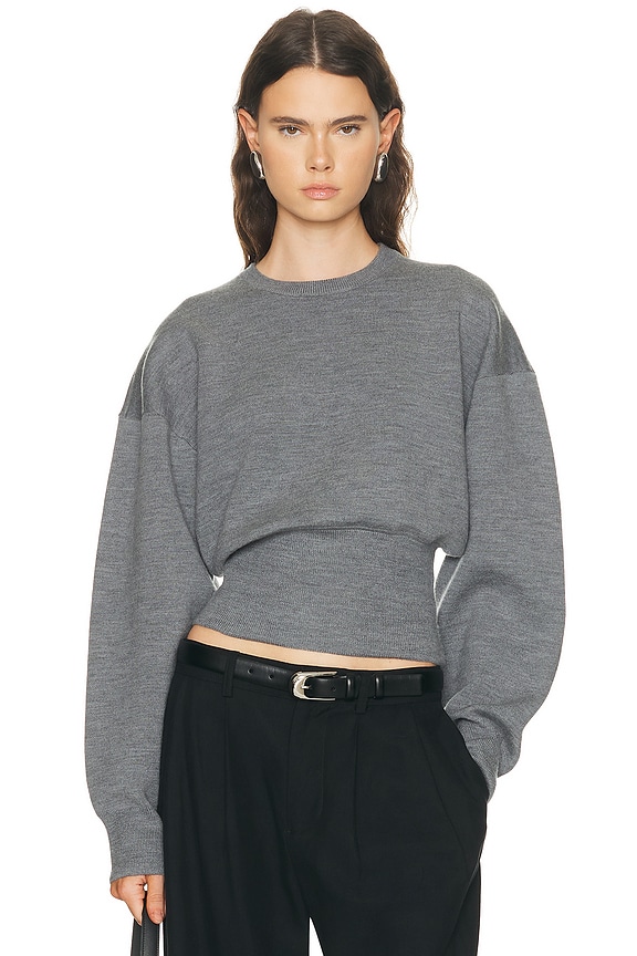 Miu Miu Crop Cable Knit Sweater in Acciaio | FWRD