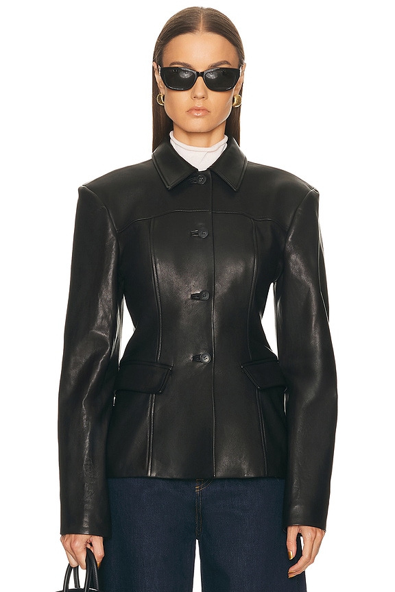 KHAITE Iana Leather Jacket in Black | FWRD