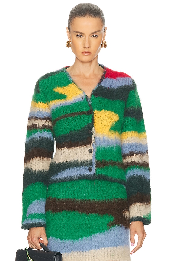 【専用】MIU MIU mohair cardigan 38 Miu Miu Mohair Logo Cardigan in Astrale | FWRD