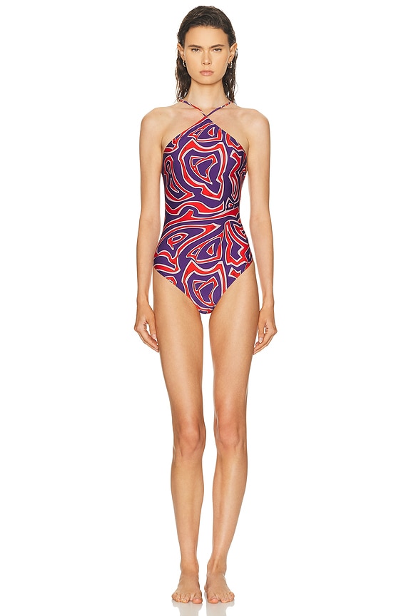 Emilio Pucci One Shoulder Onde One Piece Swimsuit in Lilla | FWRD