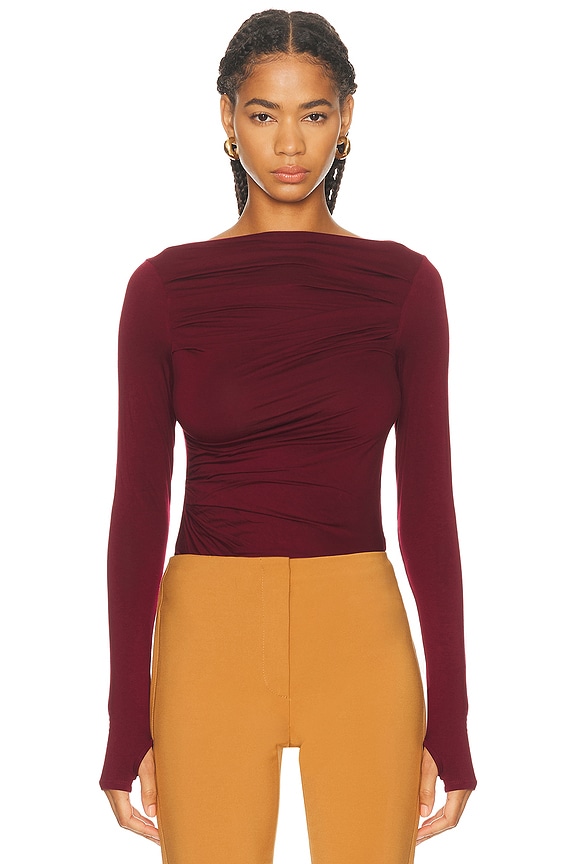 Enza Costa Long Sleeve Slash Top in Ruby | FWRD