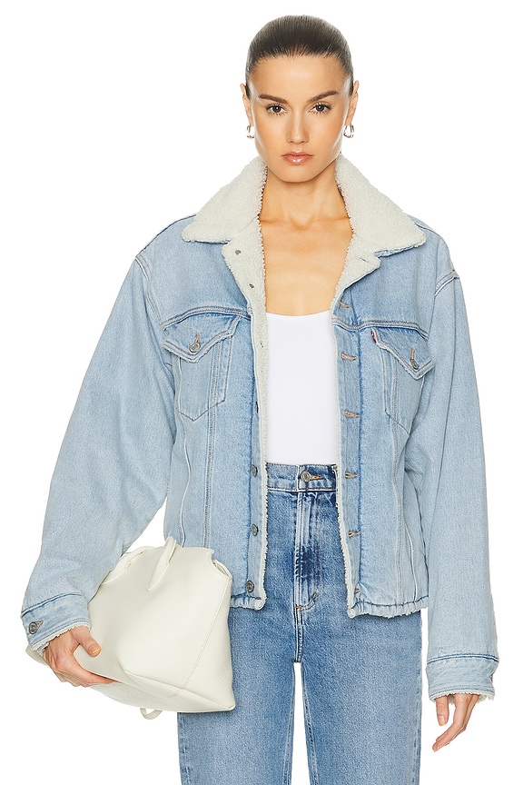R13 Oversized Cut Off Trucker Jacket in Lennon Blue | FWRD