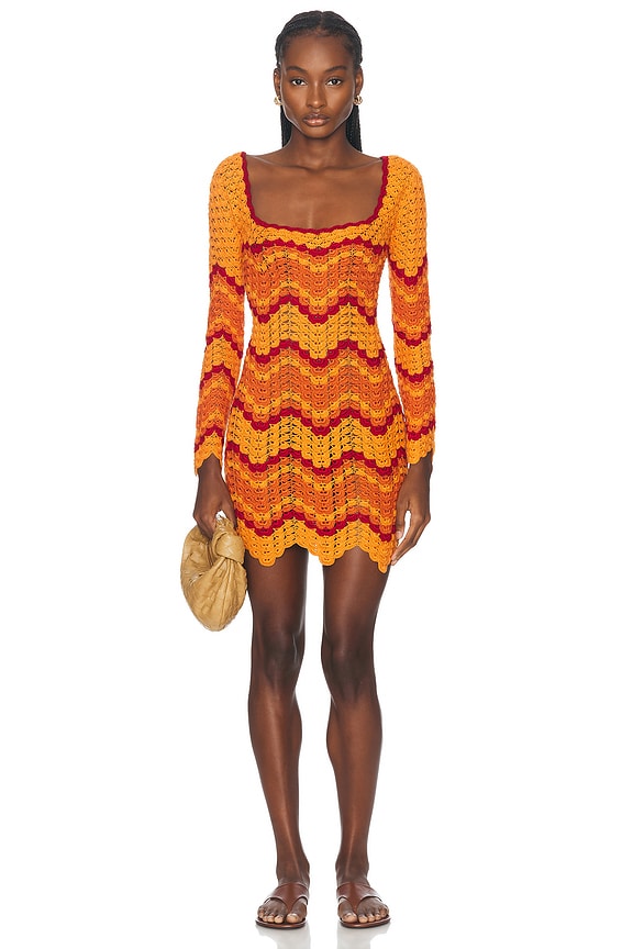 Oscar de la Renta Long Sleeve Ascot Crystal Mini Dress in