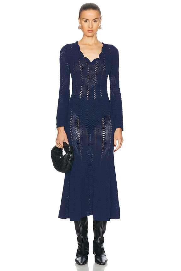 brown knit top dress Cognac Ribbed Knit Bodice Contrast Striped Midi Dress main image 0