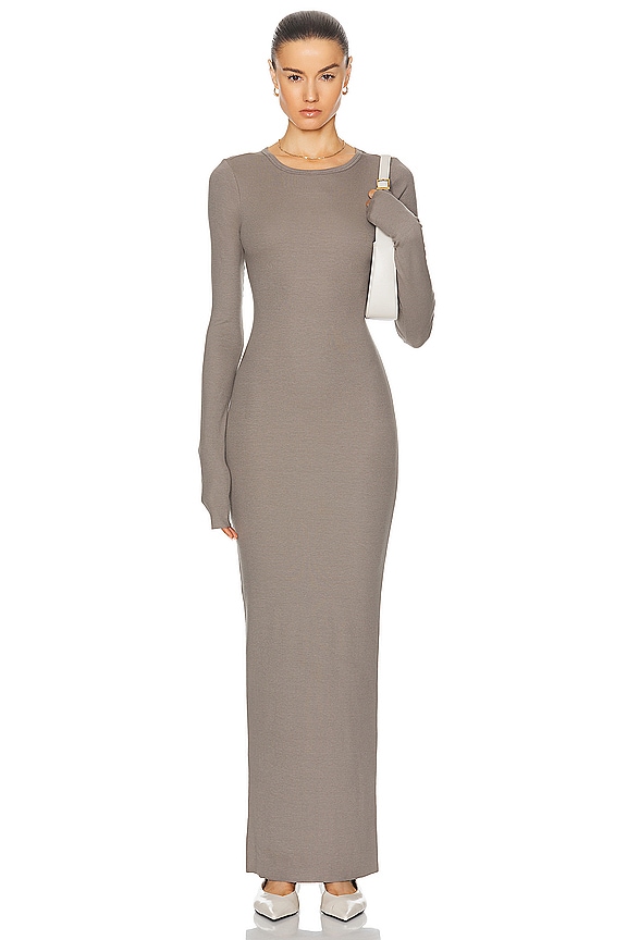Enza Costa Tencel Cashmere Rib Long Sleeve Crew Midi Dress