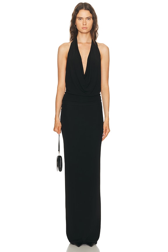 norma kamali halter wrap dress Norma Kamali Women's Velvet Cayla Side Drape Gown - Black
