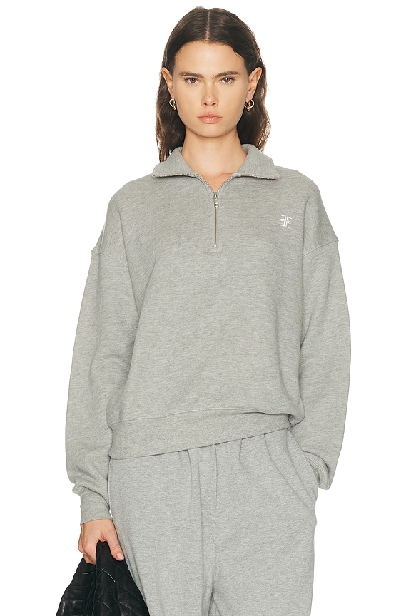 Balenciaga Boxy Zip Up Hoodie in Heather Grey & White | FWRD