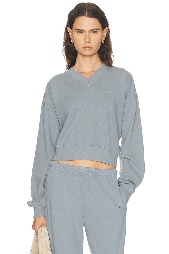 Alexander Wang V Neck Cropped Logo Pullover in Grey in Feather | FWRD