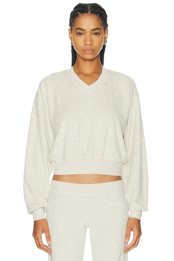 Alexander Wang V Neck Cropped Logo Pullover in Grey in Feather | FWRD