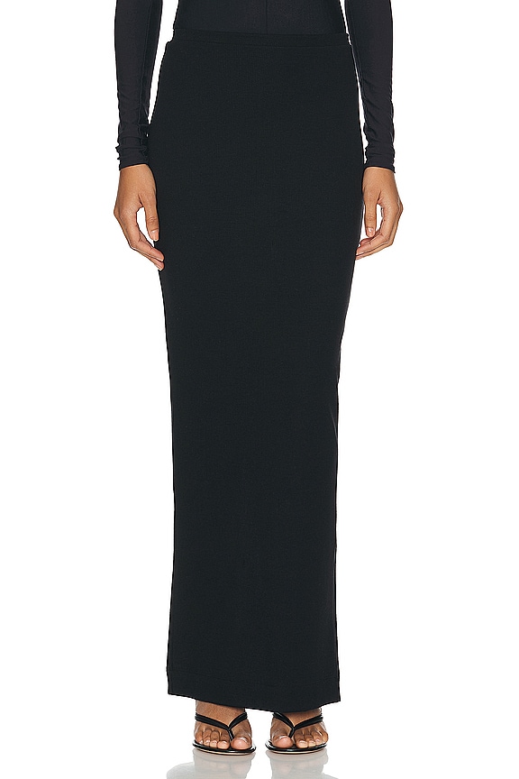 Helsa Matte Jersey Long Ruched Skirt in Black | FWRD Helsa Matte Jersey Long Ruched Skirt in Black | FWRD