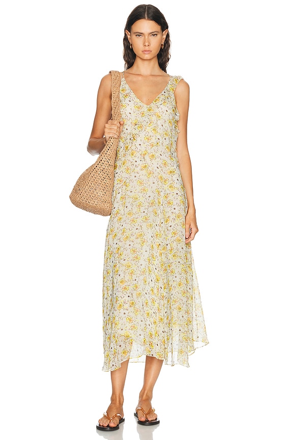 Zimmermann Super Eight Frilled Midi Dress in Blue Meadow | FWRD