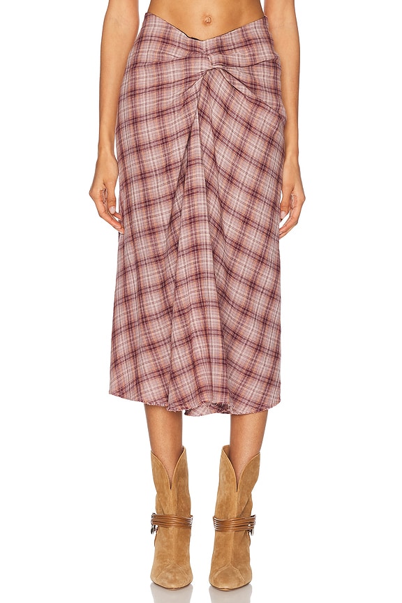 PatBO Plaid Ruffle Midi Skirt in Tan Multi | FWRD PatBO Plaid Ruffle Midi Skirt in Tan Multi | FWRD
