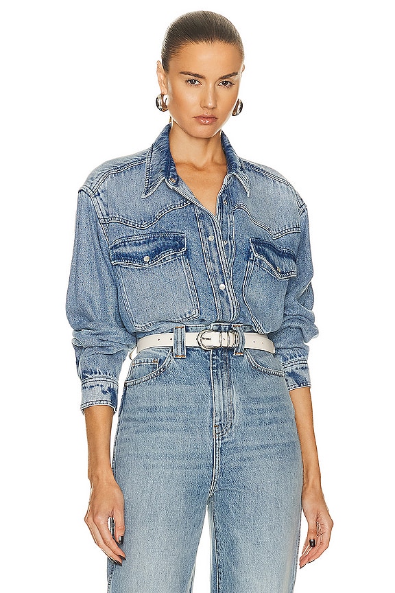 LUXURY GIRL WOVEN PU CROPPED SHIRT IN GREEN – AKIRA