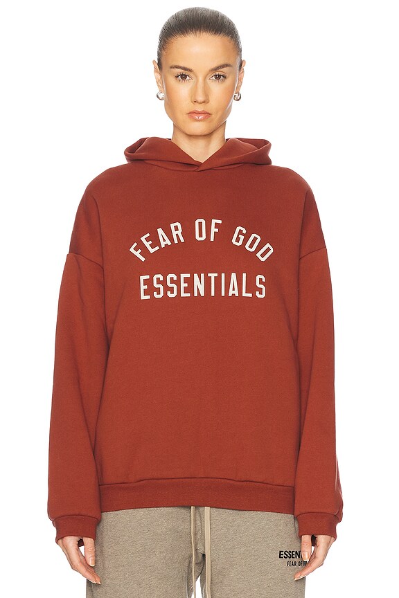 Fear of God ESSENTIALS Heavy Fleece Hoodie in Crimson | FWRD