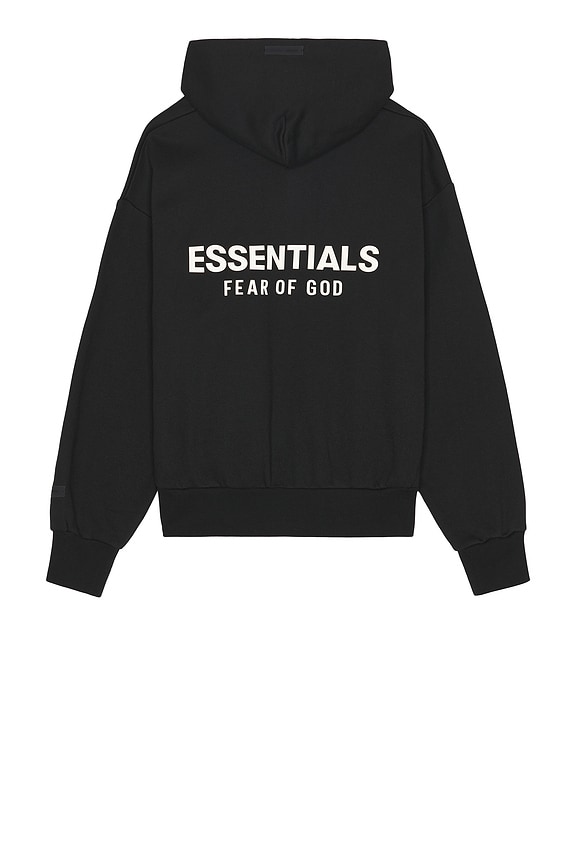 Fear of God ESSENTIALS Classic Fit Fleece Hoodie in Jet Black | FWRD