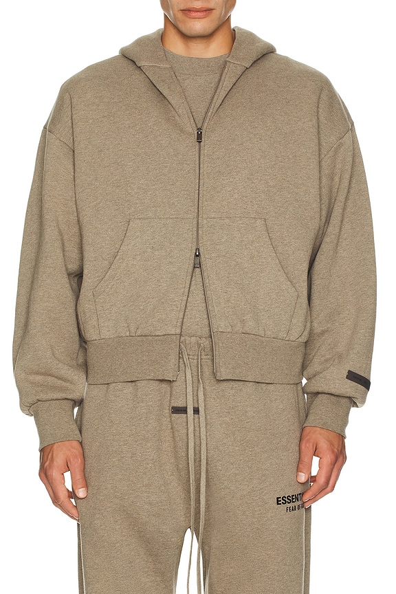 Fear of God ESSENTIALS Classic Full Zip Up Hoodie in Homestead Fear of God ESSENTIALS Classic Full Zip Up Hoodie in Homestead