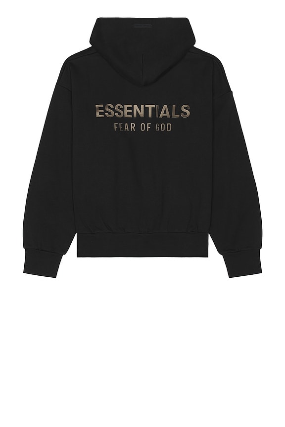 Fear of God ESSENTIALS Classic Fit Fleece Hoodie in Jet Black | FWRD