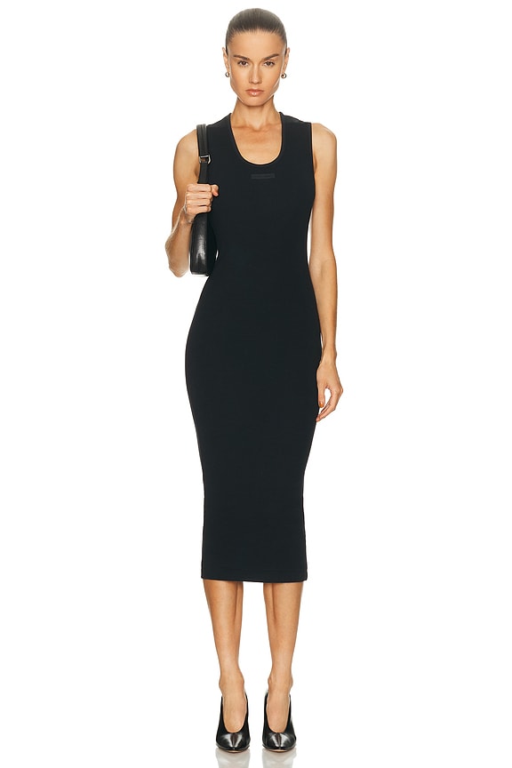 Bassike Cotton Rib Detail Tank Dress in Black | FWRD