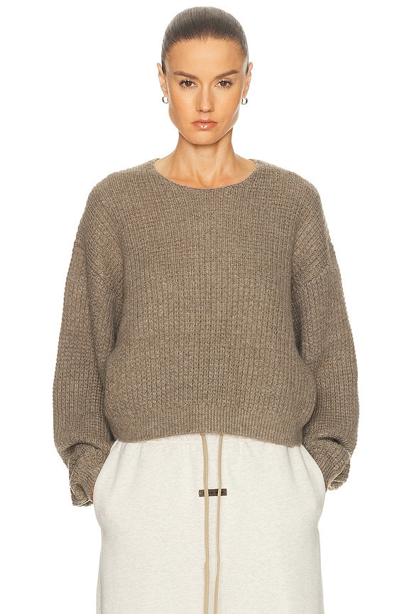 R13 Distressed Cropped Cable Sweater in Oatmeal | FWRD