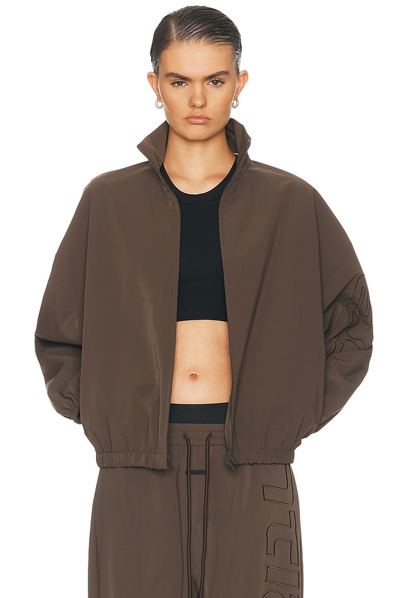 Fear of God ESSENTIALS Satin Bomber Jacket in Brown | FWRD
